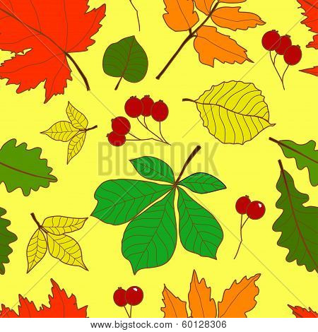 Seamless pattern with colorful fall leaves