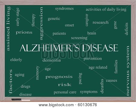 Alzheimer's Disease Word Cloud Concept On A Blackboard