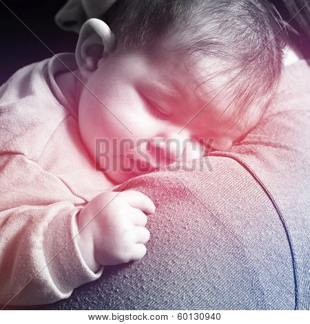 Little Baby girl sleeping in mothers arms - Lifestyle instragram