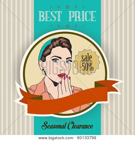 Retro Illustration Of A Beautiful Woman And Best Price Message
