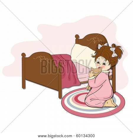 Little Girl Is Preparing For Sleep
