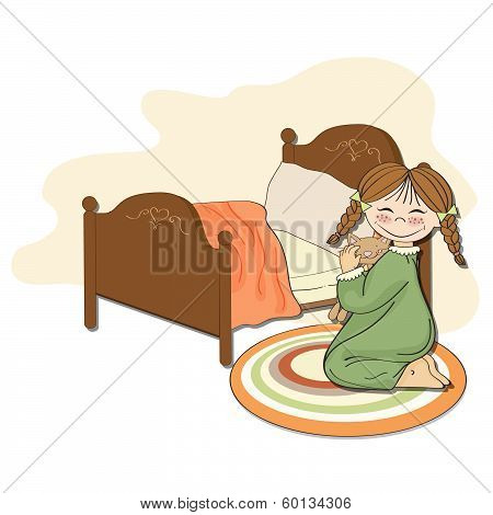 Little Girl Is Preparing For Sleep