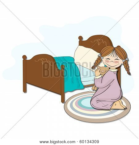 Little Girl Is Preparing For Sleep