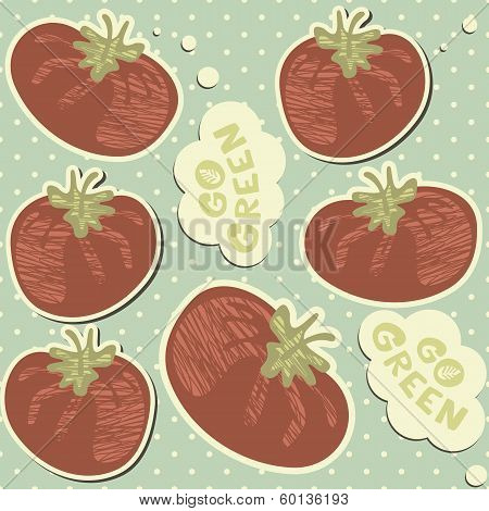 go green retro tomatoes on polka dots