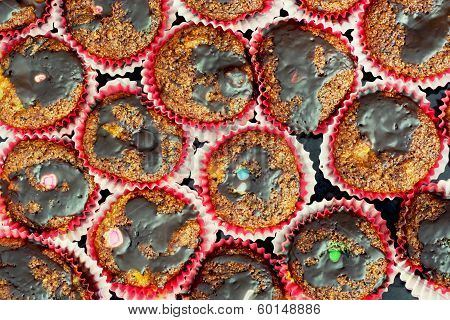 Muffins With Chocolate On A Tray