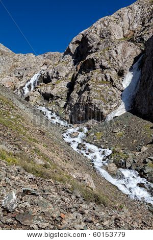 Cascade of river flowing from Alakol lake