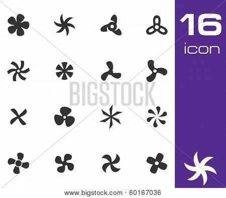 Vector black fans and propellers icons set