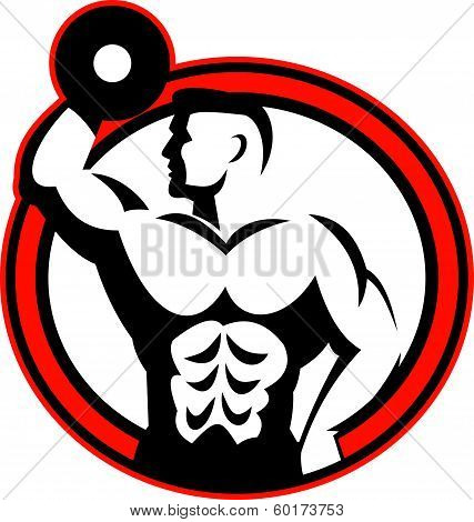 Bodybuilder Lifting Dumbbell Retro