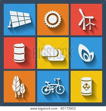 Set of 9 ecology vector web and mobile icons
