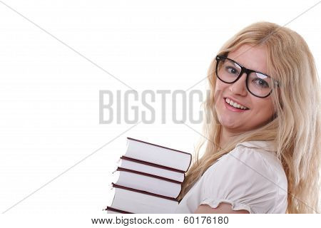 Beautiful Young Woman With Books White Background