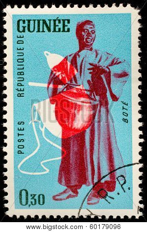 GUINEA CIRCA 1962: stamp printed by Guinea, shows Musical Instrument, Bote, circa 1962 