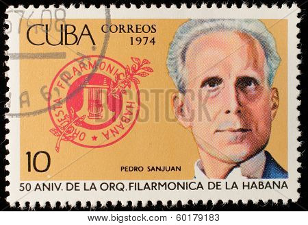 CUBA - CIRCA 1974: A stamp printed in Cuba shows image of the Pedro Sanjuan (1886-1976), composer and conductor, circa 1974. 