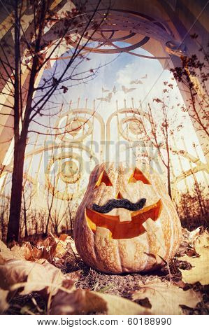 Halloween Pumpkin Near The Gate