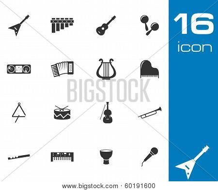 Vector black music instruments icons set