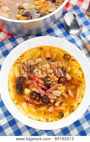Traditional russian Soljanka soup