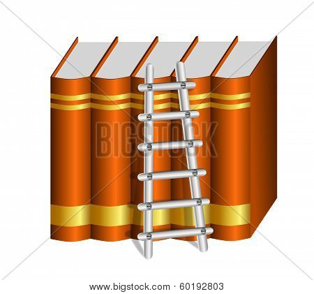 Ladder With A Row Of Hard Bound Brown Books