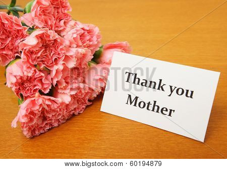 Bouquet of carnetion and gift card