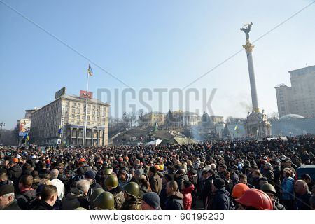KIEV, UKRAINE - February 21, 2014: Ukrainian revolution, Euromaidan. Manifestation after an attack by government forces.