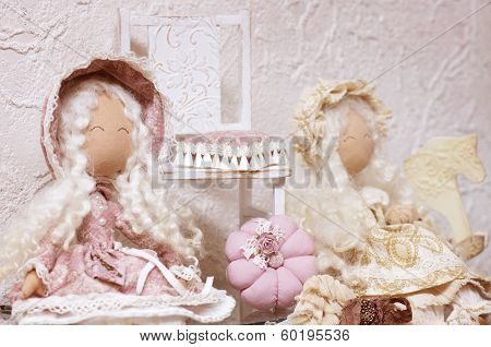 Textile doll is made by hand for children