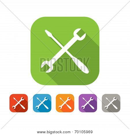 Color set of flat crossed tools icon