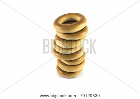 Stack Of Baked Crispy Cracknels Isolated Against White