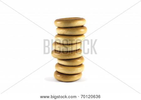 Stack Of Baked Crispy Cracknels Isolated Against White