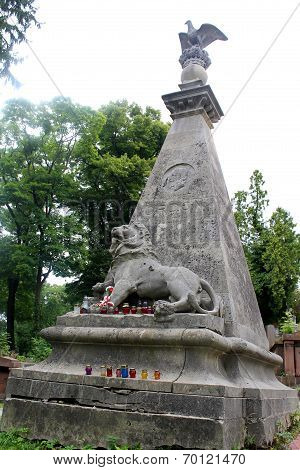 Old statue in Lychakiv cemetery in Lviv