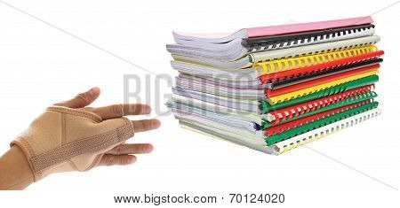 Stack Of Books With Hand Pain Isolated