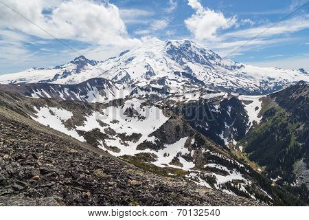 The north face of Mt. Rainier as seen from the Mt. Freemont Trail