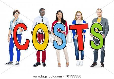 Group of People Standing Holding Costs Letter