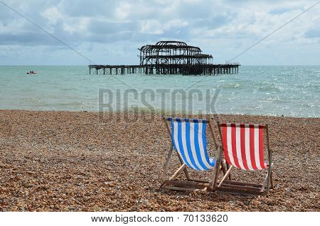 Deck chair's on Brighton beach.