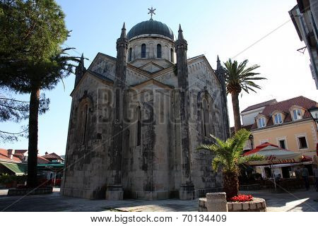HERCEG NOVI, MONTENEGRO - JUNE 07: Ortodox church of St. Michael the Archangel in central Belavista Square, Herceg Novi, Montenegro, on June 07, 2012.