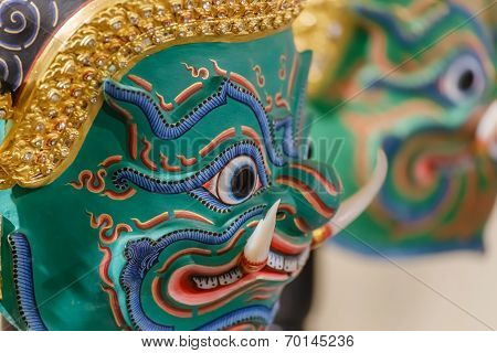 Thai Traditional Mask, used in Khon - Traditional dance of the Ramayana Saga