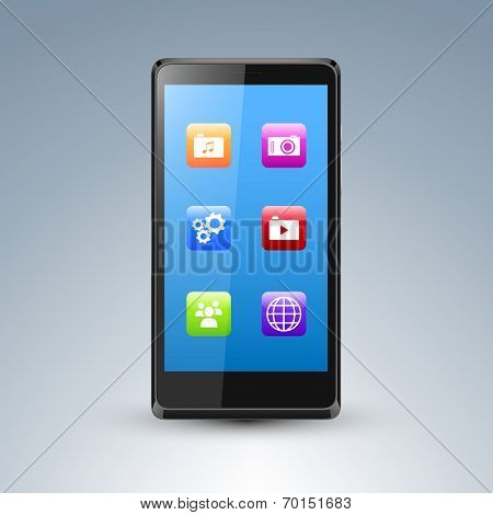 Illustration of a smarthone with edtiable screen and app icons