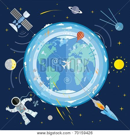 Concept illustration of various space elements.