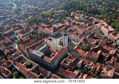ZAGREB, CROATIA - SEMPTEMBER 20: Zagreb Panorama with Church of St Mark in Zagreb, Croatia on September 20, 2009.