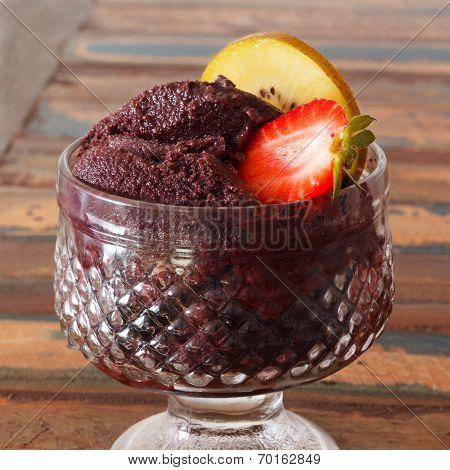 Acai Pulp In Glass With Strawberry And Kiwi