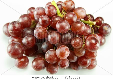 Bunch Of Red Grapes Isolated On White