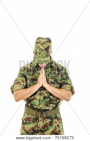 Marine Soldier Officer Praying In Military Uniform