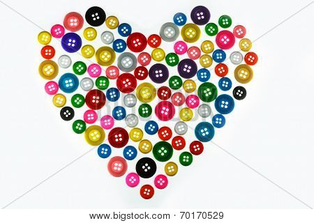Heart Valentines Day With Colorful Of Button White Isolated Background