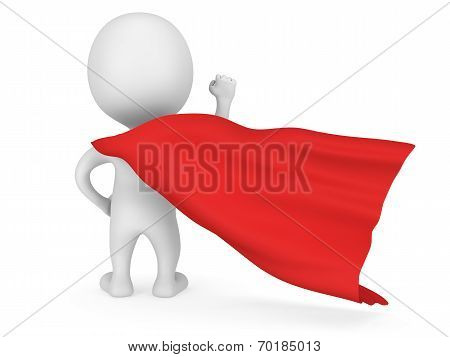 3D Man Brave Superhero With Red Cloak