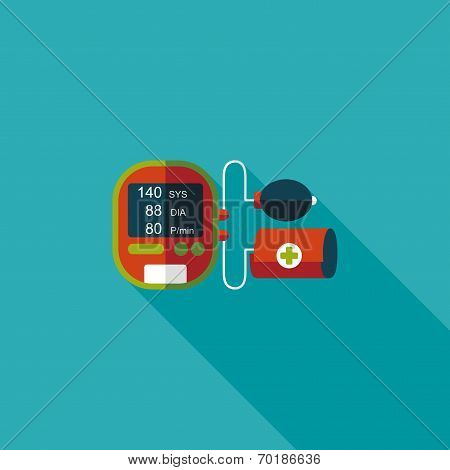 Sphygmomanometer Blood Pressure Flat Icon With Long Shadow