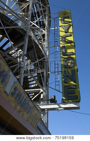 BROOKLYN, NY - DECEMBER 18:  Signage at the entrance to the Astroland Cyclone Rollercoaster is shown December 18, 2004 in the Coney Island neighborhood of New York City. 