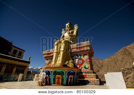 Golden Maitreya Buddha statue in Likir Monastery Ladakh ,India