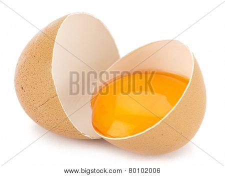 Broken egg isolated on white background.  