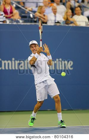 Professional tennis player Roberto Bautista Agut during round 4 match at US Open 2014