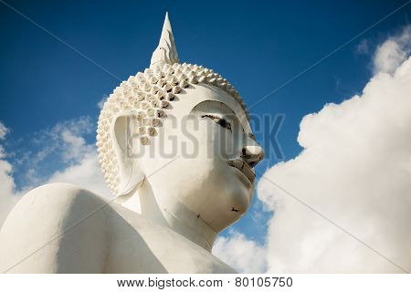 white buddha statue in the temple of Thailand