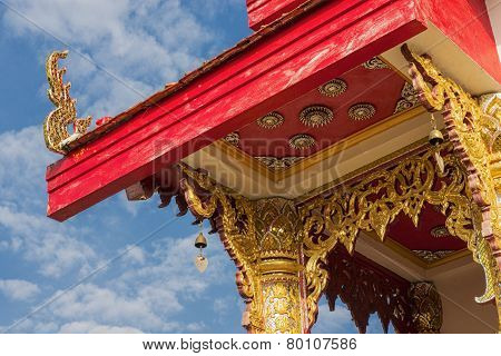 thai temple roof with blue sky
