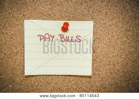 Pay Bills Note On A Bulletin Board
