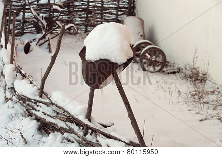 Country Yard In Winter Village